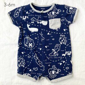 🪴5/$30 Carter's 3-6 Months Baby Maps Blue Romper Shorts Summer